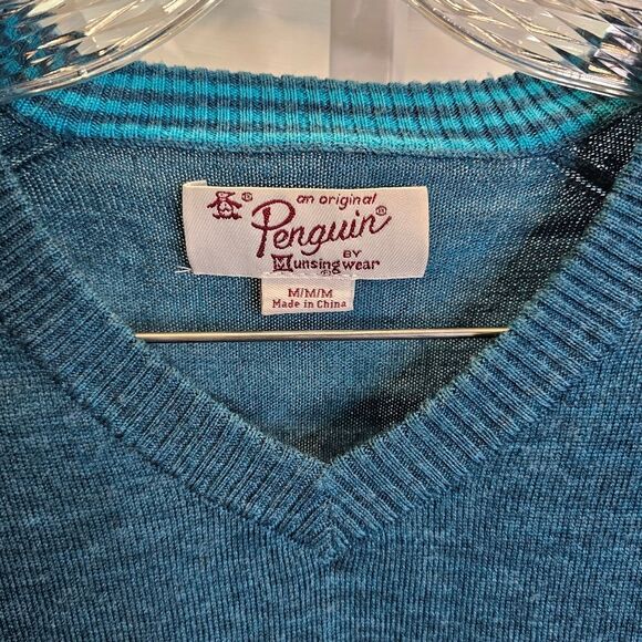 Original Penguin By Munsingwear Teal Merino Wool Sweater Size Medium - Picture 3 of 6